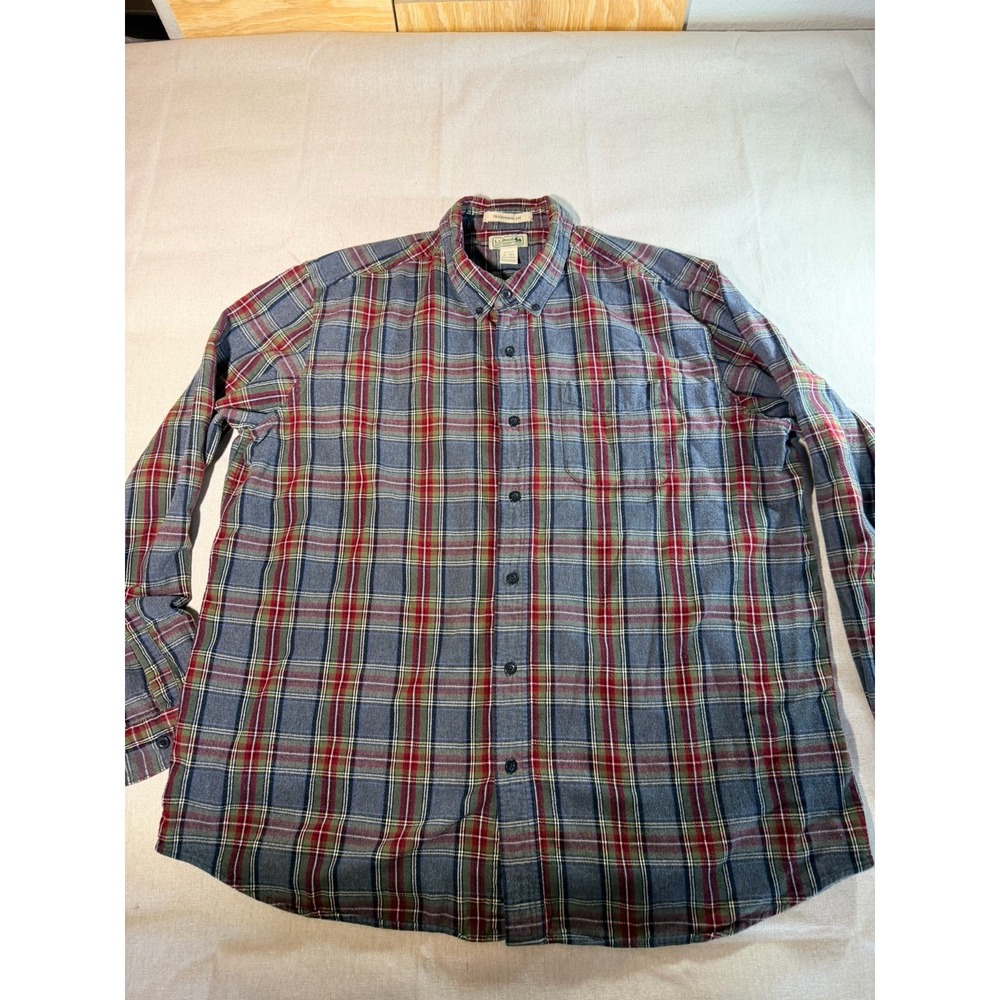 L L Bean 100% Cotton Red and Grey Plaid Flannel Size XL